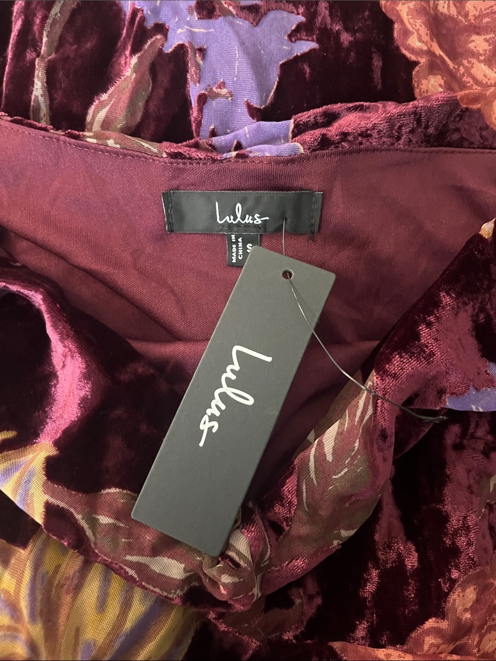 Lulus Unreal Awe Burgundy Floral Burnout Velvet One-Shoulder Dress - Picture 8 of 8